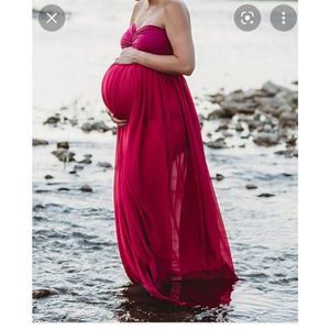 Elegant Pink Maternity‎ Midi Dress
